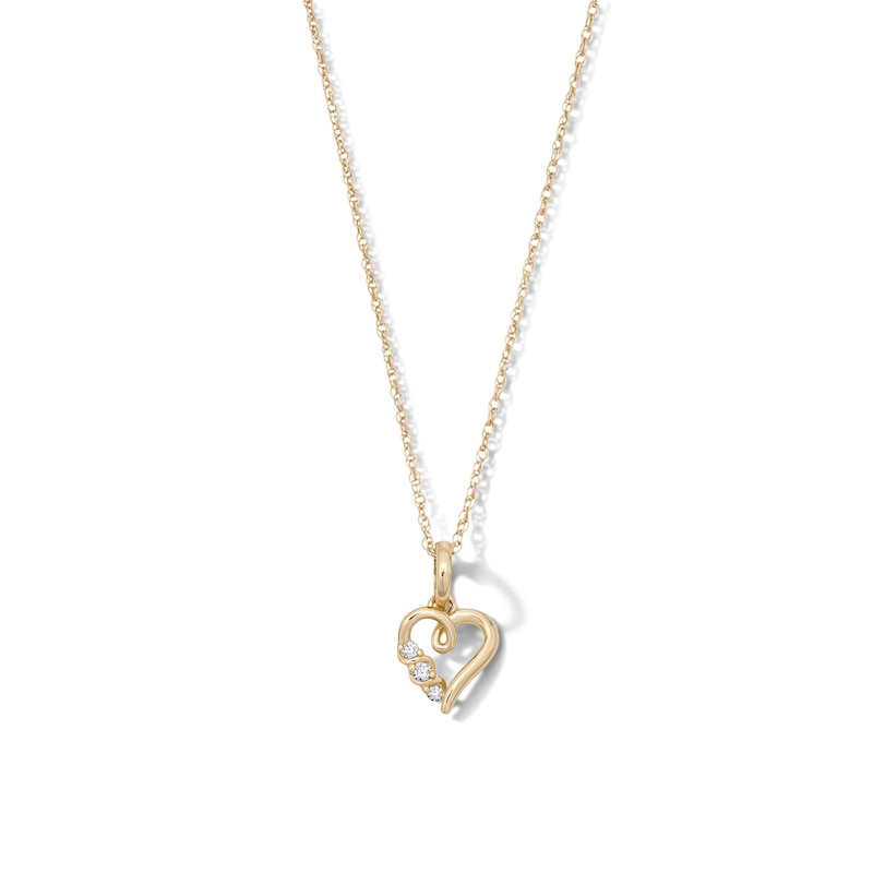 10K Solid Gold Lab-Grown Diamond Accent Three-Stone Twist Heart Pendant - 18"