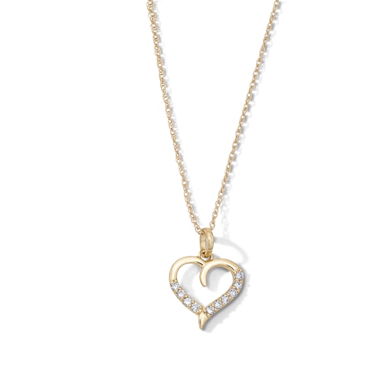 10K Solid Gold 1/10 CT. T.W. Lab-Grown Diamond-Lined Open Heart Pendant - 18"