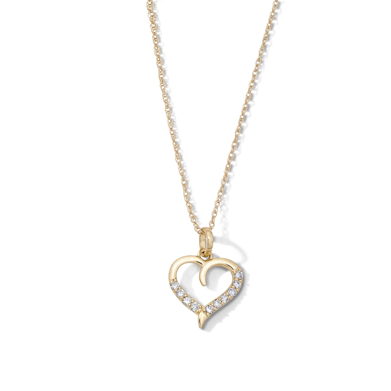 10K Solid Gold 1/10 CT. T.W. Lab-Grown Diamond-Lined Open Heart Pendant - 18"