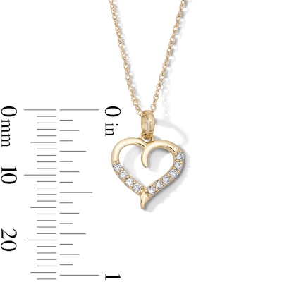 10K Solid Gold 1/10 CT. T.W. Lab-Grown Diamond-Lined Open Heart Pendant - 18"