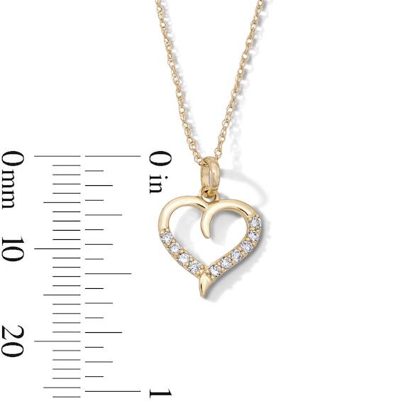 10K Solid Gold 1/10 CT. T.W. Lab-Grown Diamond-Lined Open Heart Pendant - 18"