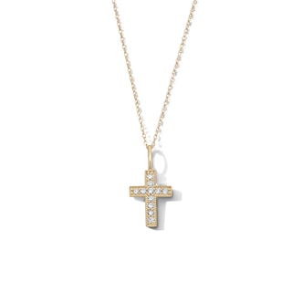 10K Solid Gold 1/10 CT. T.W. Lab-Grown Diamond Pavé Cross Pendant - 18"