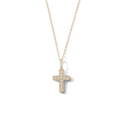10K Solid Gold 1/10 CT. T.W. Lab-Grown Diamond Pavé Cross Pendant - 18"