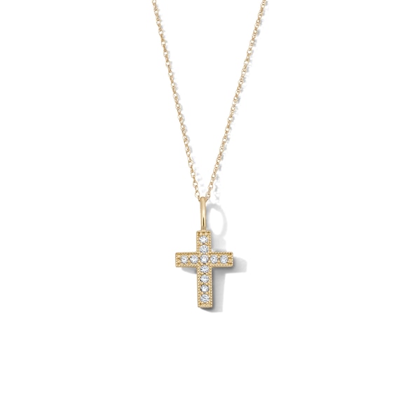10K Solid Gold 1/10 CT. T.W. Lab-Grown Diamond Pavé Cross Pendant - 18"