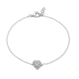 Solid Sterling Silver 1/20 CT. T.W. Lab-Grown Diamond Cluster Heart Bracelet - 7"