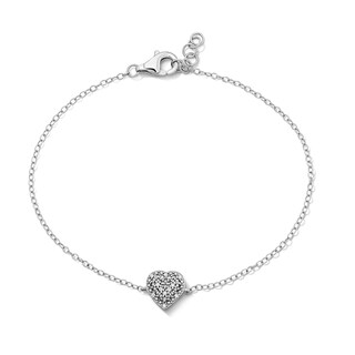 Sterling Silver 1/20 CT. T.W. Lab-Grown Diamond Cluster Heart Bracelet - 7"