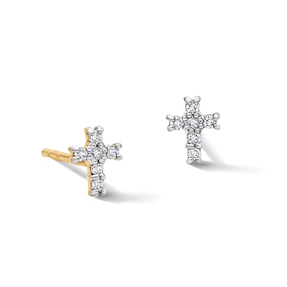 10K Solid Gold 1/20 CT. T.W. Lab-Grown Diamond Cross Studs