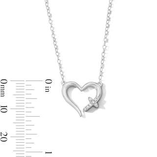 Solid Sterling Silver 1/20 CT. T.W. Lab-Grown Diamond Heart Cross Pendant - 18"