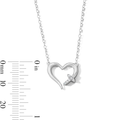 Solid Sterling Silver 1/20 CT. T.W. Lab-Grown Diamond Heart Cross Pendant - 18"