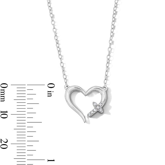 Solid Sterling Silver 1/20 CT. T.W. Lab-Grown Diamond Heart Cross Pendant - 18"