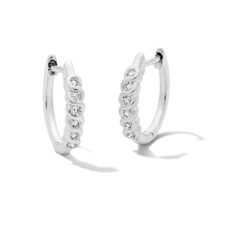 Solid Sterling Silver 1/10 CT. T.W. Lab-Grown Diamond Bezel Huggie Hoops