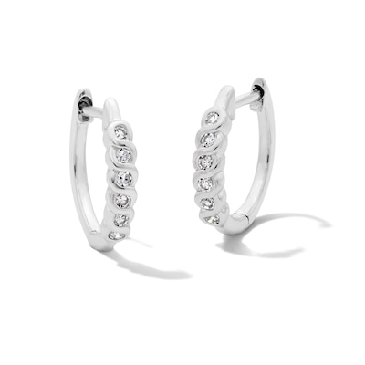 Solid Sterling Silver 1/10 CT. T.W. Lab-Grown Diamond Bezel Huggie Hoops
