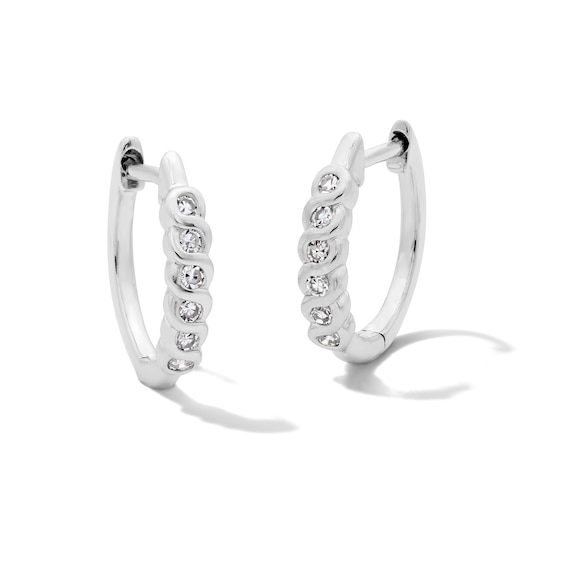 Solid Sterling Silver 1/10 CT. T.W. Lab-Grown Diamond Bezel Huggie Hoops