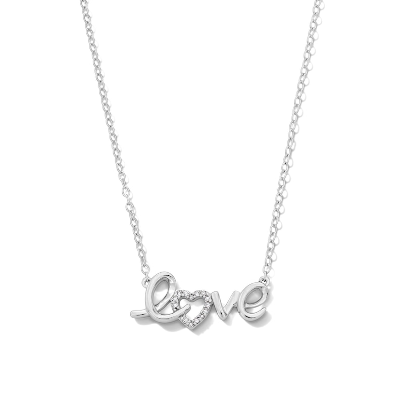 Main Image 1 of Solid Sterling Silver 1/20 CT. T.W. Lab-Grown Diamond "Love" Pendant - 18"
