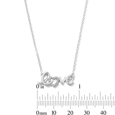 Solid Sterling Silver 1/20 CT. T.W. Lab-Grown Diamond "Love" Pendant - 18"