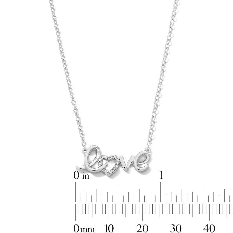Main Image 2 of Solid Sterling Silver 1/20 CT. T.W. Lab-Grown Diamond "Love" Pendant - 18"