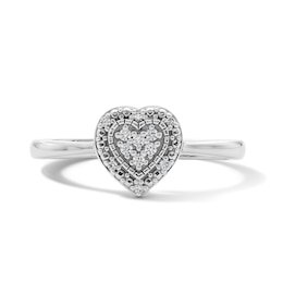 Solid Sterling Silver 1/20 CT. T.W. Lab-Grown Diamond Heart Halo Ring - Size 7