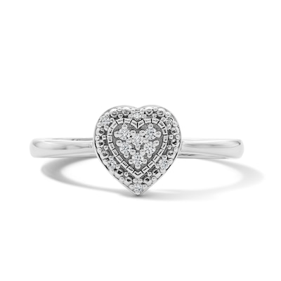 Sterling Silver 1/20 CT. T.W. Lab-Grown Diamond Heart Halo Ring - Size 7