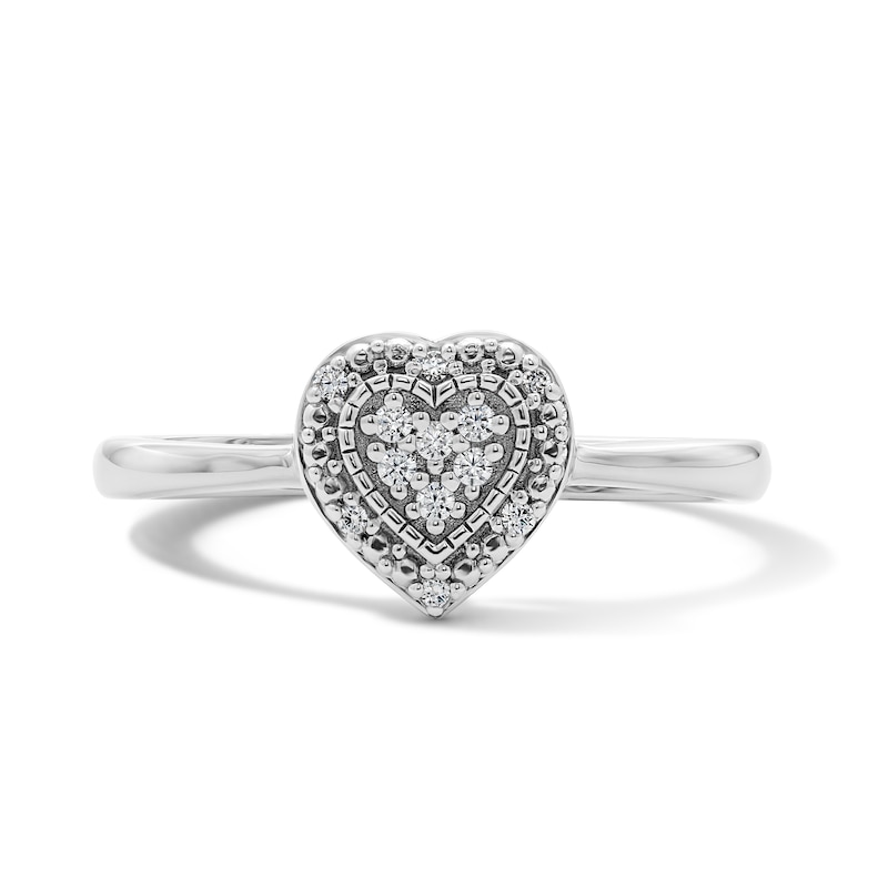 Sterling Silver 1/20 CT. T.W. Lab-Grown Diamond Heart Halo Ring - Size 7