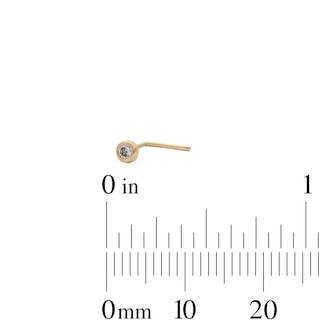 10K Solid Gold CZ Prong, Bezel, and Ball L-Shape Nose Stud Set - 24G 3/8"