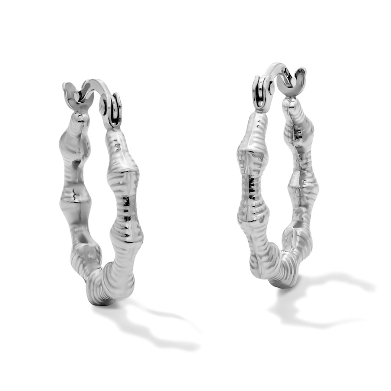 Main Image 1 of 15.3mm Sterling Silver Hollow Bamboo Hoops