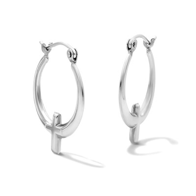 17mm Sterling Silver Hollow Cross Hoops