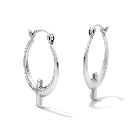 17mm Sterling Silver Hollow Cross Hoops