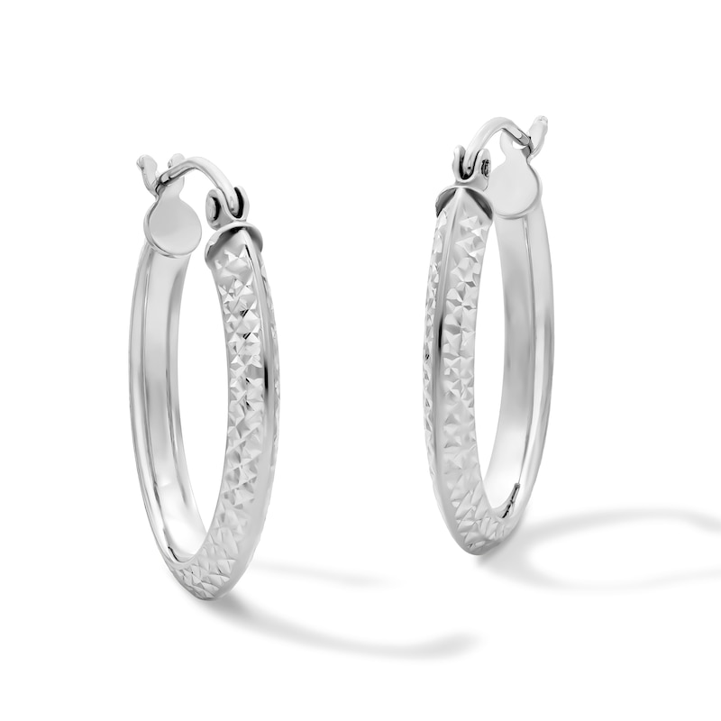 Main Image 1 of 17mm Sterling Silver Diamond-Cut Hollow Oval Hoops