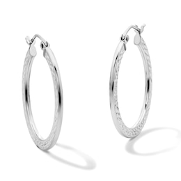 Hollow Sterling Silver 15mm Flat Tube HoopsHollow Sterling Silver 25mm Diamond-Cut Hoops