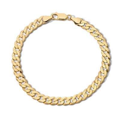 14K Gold Plated 6.4mm Flat Curb Chain Bracelet - 8.5"