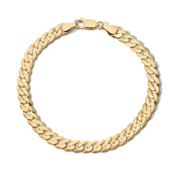 14K Gold Plated 6.4mm Flat Curb Chain Bracelet - 8.5"
