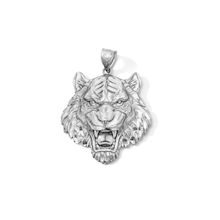 Solid Sterling Silver Diamond-Cut Tiger Head Necklace Charm