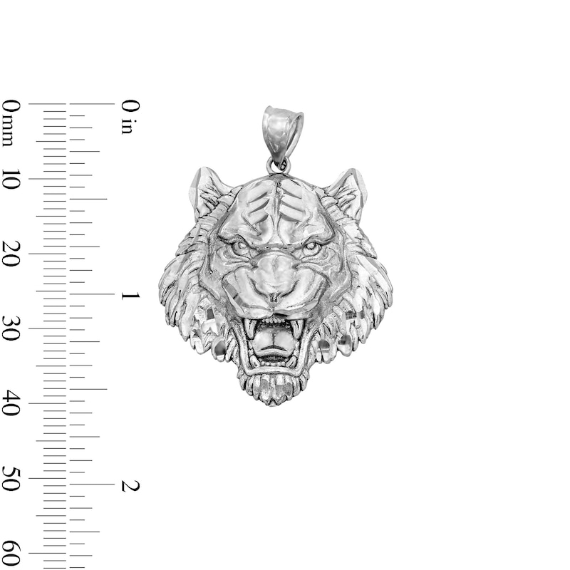 Main Image 2 of Solid Sterling Silver Diamond-Cut Tiger Head Necklace Charm