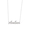Thumbnail Image 2 of Sterling Silver Lab-Created Sapphire Cursive Name Necklace - 16" + 2"