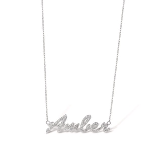 Sterling Silver Lab-Created Sapphire Cursive Name Necklace - 16" + 2"