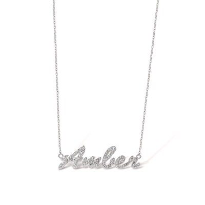 Sterling Silver Lab-Created Sapphire Cursive Name Necklace - 16" + 2"