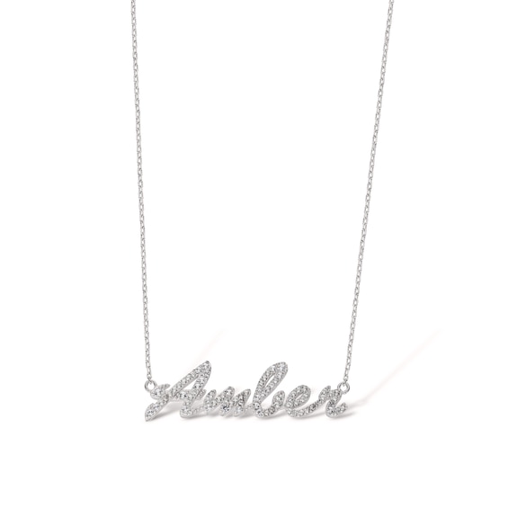 Sterling Silver Lab-Created Sapphire Cursive Name Necklace - 16" + 2"
