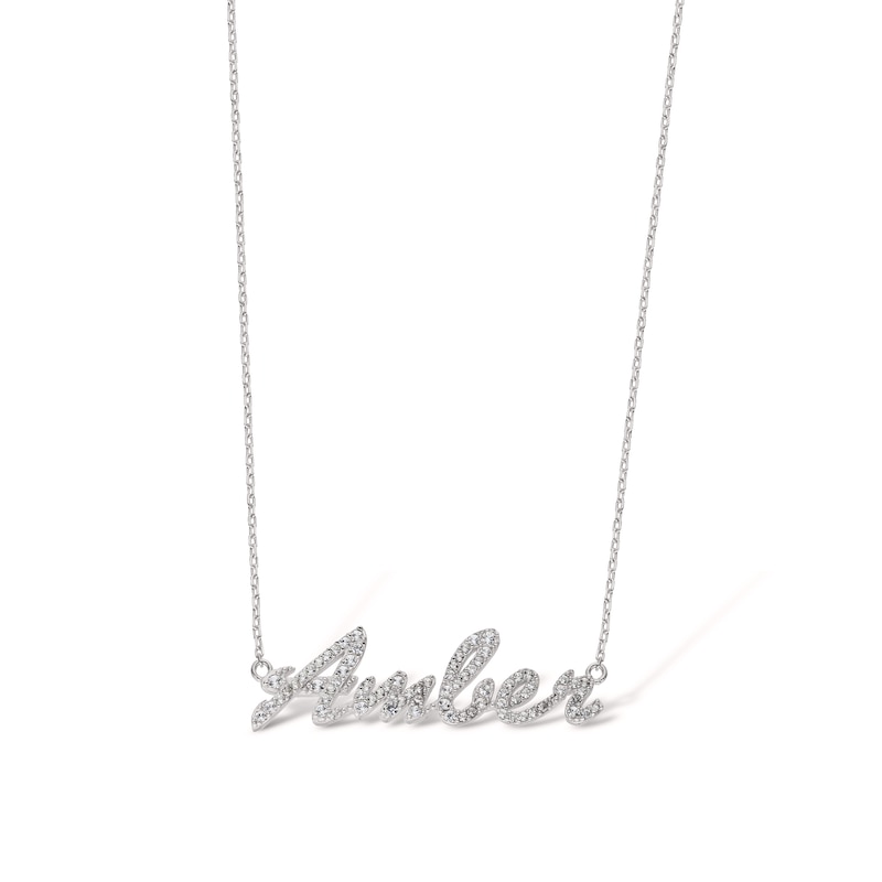 Main Image 2 of Sterling Silver Lab-Created Sapphire Cursive Name Necklace - 16" + 2"