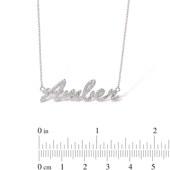 Sterling Silver Lab-Created Sapphire Cursive Name Necklace - 16" + 2"