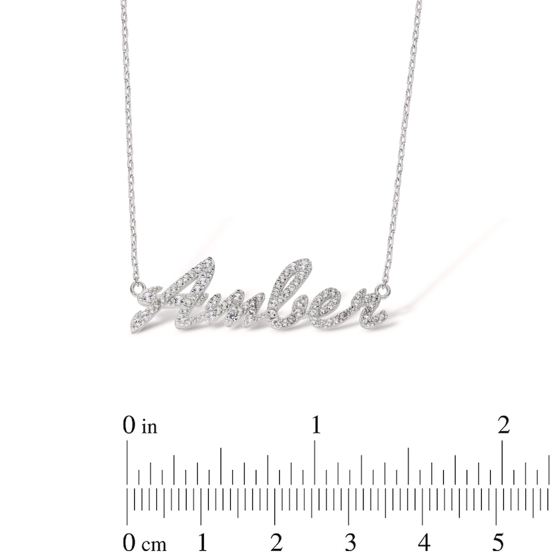 Main Image 5 of Sterling Silver Lab-Created Sapphire Cursive Name Necklace - 16" + 2"