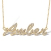 Thumbnail Image 1 of 14K Gold Plated Lab-Created Sapphire Cursive Name Necklace - 16" + 2"