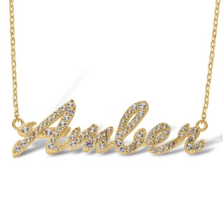 14K Gold Plated Lab-Created Sapphire Cursive Name Necklace - 16" + 2"