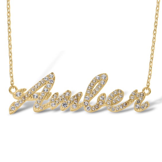 14K Gold Plated Lab-Created Sapphire Cursive Name Necklace - 16" + 2"