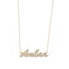 Thumbnail Image 2 of 14K Gold Plated Lab-Created Sapphire Cursive Name Necklace - 16" + 2"