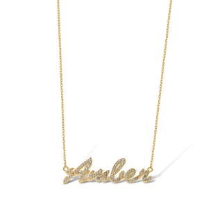 14K Gold Plated Lab-Created Sapphire Cursive Name Necklace - 16" + 2"