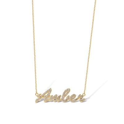 14K Gold Plated Lab-Created Sapphire Cursive Name Necklace - 16" + 2"