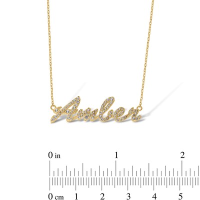 14K Gold Plated Lab-Created Sapphire Cursive Name Necklace - 16" + 2"