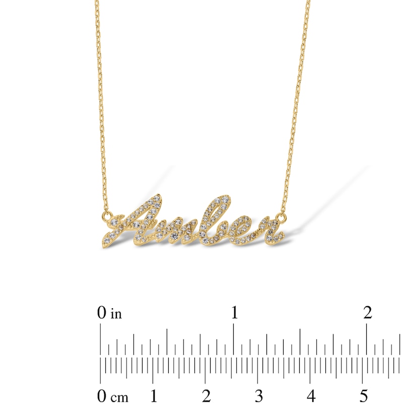 Main Image 5 of 14K Gold Plated Lab-Created Sapphire Cursive Name Necklace - 16" + 2"