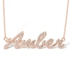 Thumbnail Image 1 of 14K Rose Gold Plated Lab-Created Sapphire Cursive Name Necklace - 16" + 2"