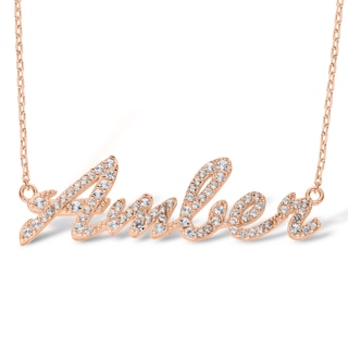 14K Rose Gold Plated Lab-Created Sapphire Cursive Name Necklace - 16" + 2"